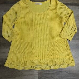 Vibrant Yellow Knit Top Knitted Sweaters  Size S 100% Cotton